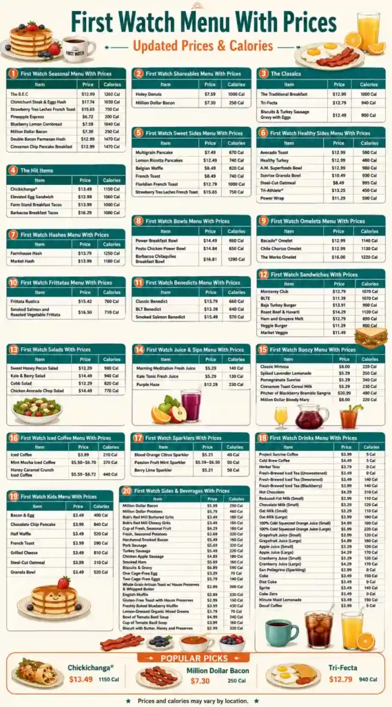 First Watch Menu With Prices Card