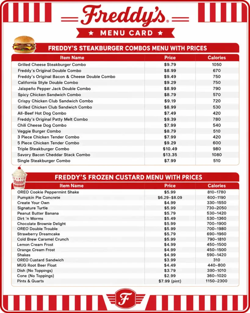 Freddy’s Menu Card