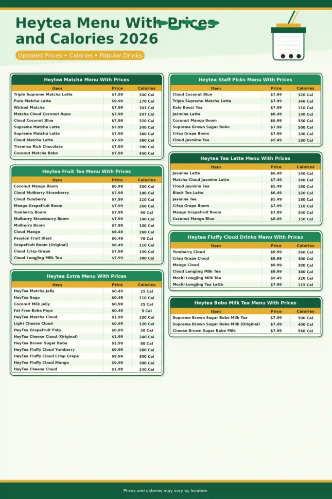 Heytea Menu With Prices Card