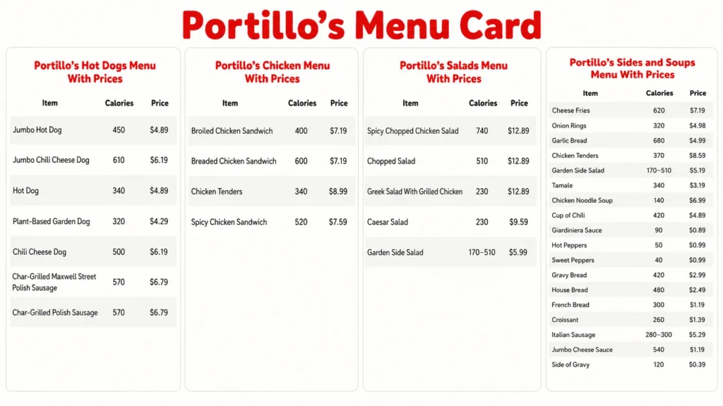 Portillo’s Menu Card