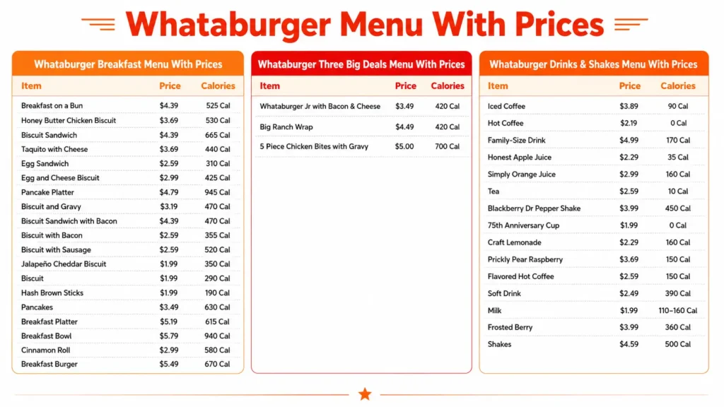 Whataburger Menu card