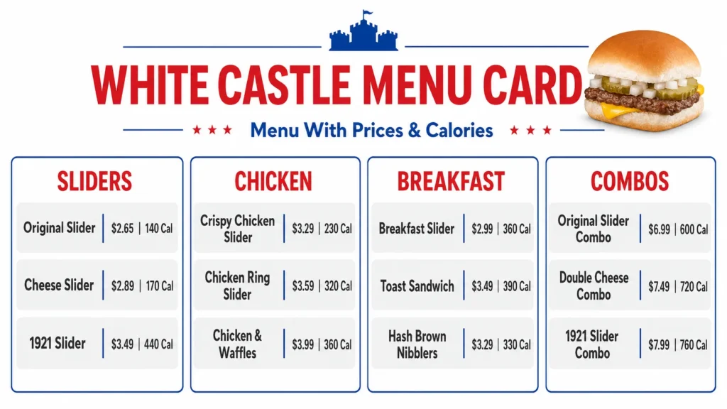 White Castle Menu Card