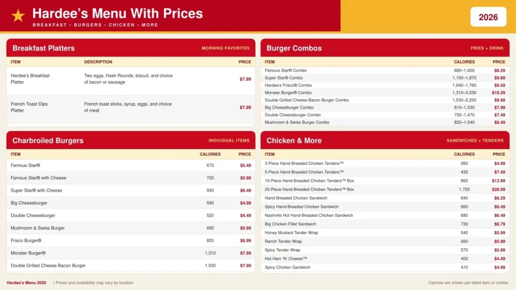 Hardee’s Menu Card